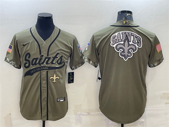 Men New Orleans Saints Olive 2022 Salute To Service Team Big Logo Cool Base Stitched Baseball Jersey