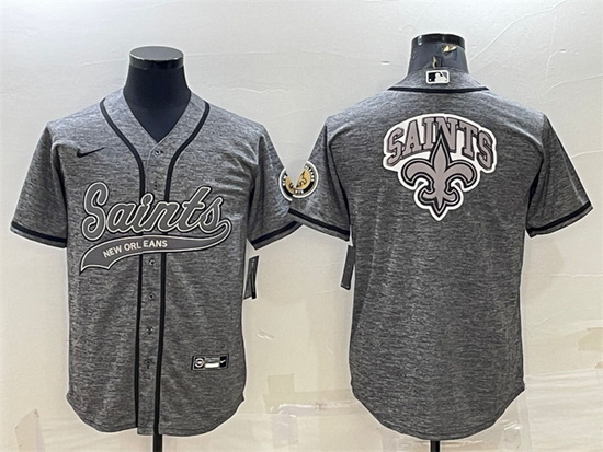 Men New Orleans Saints Grey Team Big Logo With Patch Cool Base Stitched Baseball Jersey