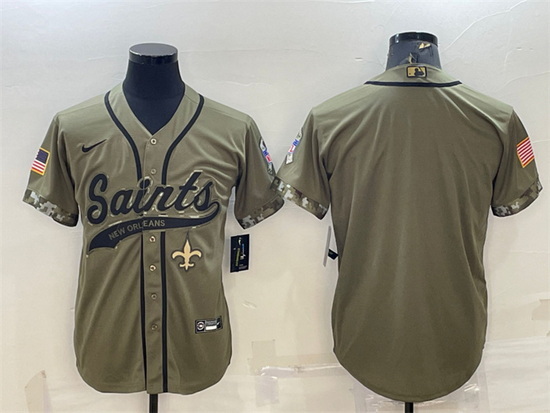 Men New Orleans Saints Blank Olive 2022 Salute To Service Cool Base Stitched Baseball Jersey