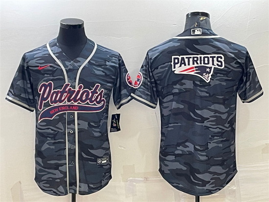 Men New England Patriots Grey Camo Team Big Logo With Patch Cool Base Stitched Baseball Jersey