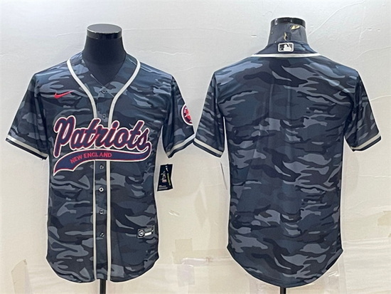 Men New England Patriots Blank Grey Camo With Patch Cool Base Stitched Baseball Jersey