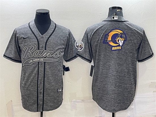 Men Los Angeles Rams Grey Team Big Logo With Patch Cool Base Stitched Baseball Jersey