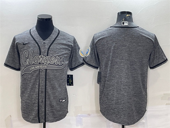 Men Los Angeles Chargers Blank Grey With Patch Cool Base Stitched Baseball Jersey