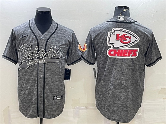 Men Kansas City Chiefs Grey Team Big Logo With Patch Cool Base Stitched Baseball Jersey