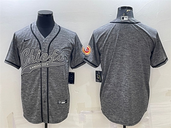 Men Kansas City Chiefs Blank Grey With Patch Cool Base Stitched Baseball Jersey