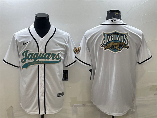 Men Jacksonville Jaguars White Team Big Logo With Patch Cool Base Stitched Baseball Jersey