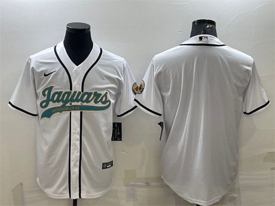 Men Jacksonville Jaguars Blank White With Patch Cool Base Stitched Baseball Jersey