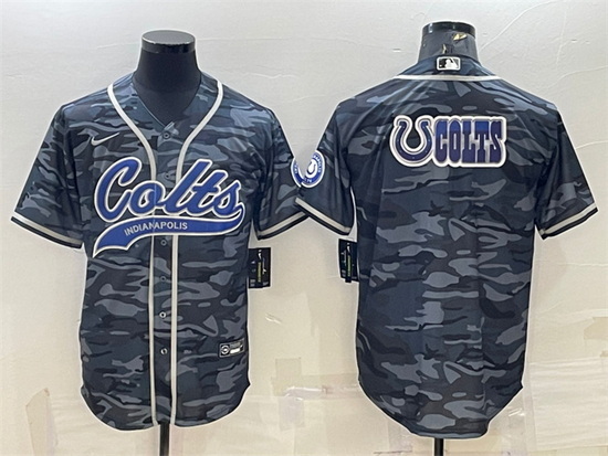 Men Indianapolis Colts Grey Camo Team Big Logo With Patch Cool Base Stitched Baseball Jersey