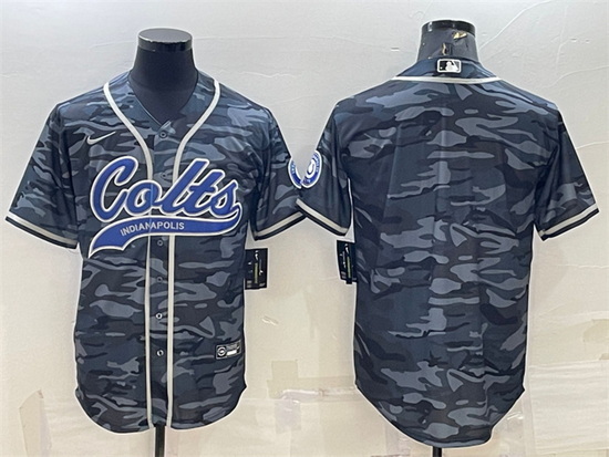 Men Indianapolis Colts Blank Grey Camo With Patch Cool Base Stitched Baseball Jersey