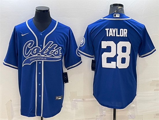 Men Indianapolis Colts 28 Jonathan Taylor Royal Cool Base Stitched Baseball Jersey