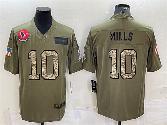 Men Houston Texans 10 Davis Mills Olive Camo Salute To Service Limited Stitched Jersey