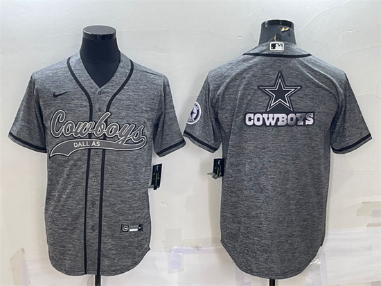 Men Dallas Cowboys Grey Team Big Logo With Patch Cool Base Stitched Baseball Jersey