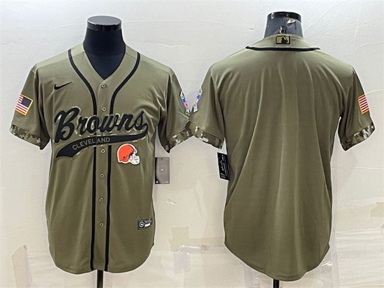 Men Cleveland Browns Blank Olive 2022 Salute To Service Cool Base Stitched Baseball Jersey