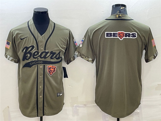 Men Chicago Bears Olive 2022 Salute To Service Team Big Logo Cool Base Stitched Baseball Jersey II