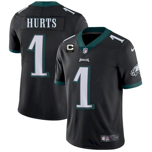 Men's Eagles 2022 #1 Jalen Hurts Black With 2-star C Patch Vapor Untouchable Limited Stitched NFL Je