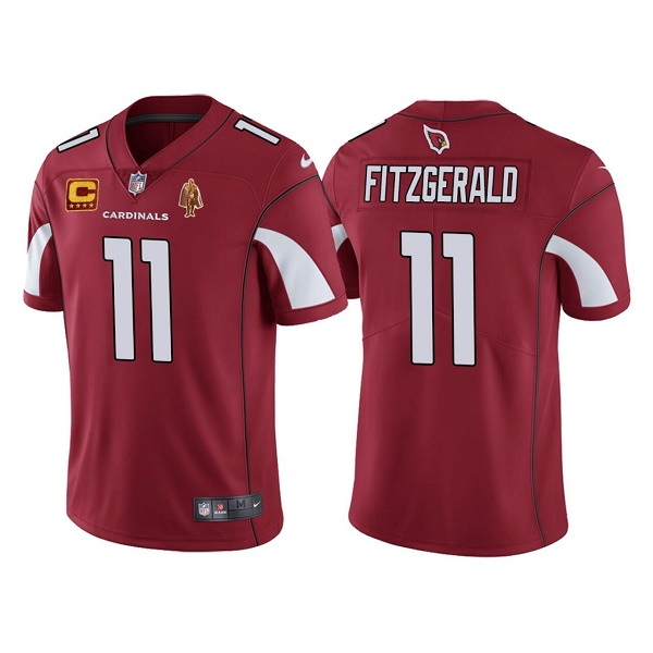 Men Arizona Cardinals #11 Larry Fitzgerald Red With C Patch & Walter Payton Patch Limited Stitched J