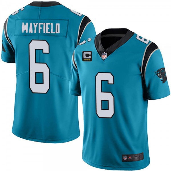 Men Carolina Panthers 2022 #6 Baker Mayfield Blue With 3-star C Patch Vapor Untouchable Limited Stit