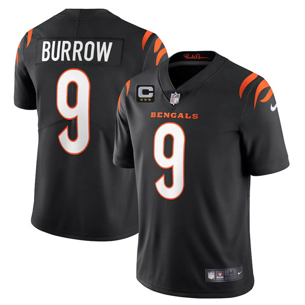 Men Cincinnati Bengals 2022 #9 Joe Burrow Black With 3-star C Patch Vapor Limited Stitched NFL Jerse