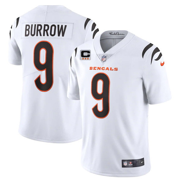 Men Cincinnati Bengals 2022 #9 Joe Burrow White With 3-star C Patch Vapor Limited Stitched NFL Jerse