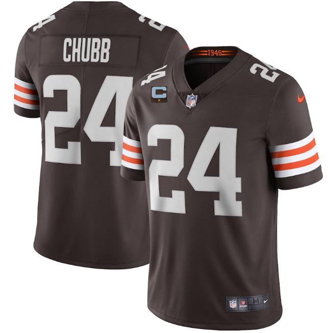 Men Cleveland Browns 2022 #24 Nick Chubb Brown With 1-star C Patch Vapor Untouchable Limited NFL Sti