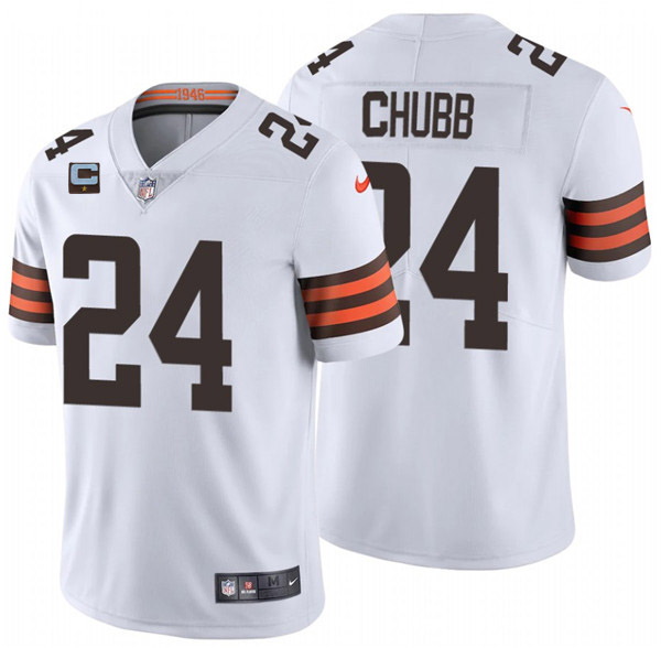 Men Cleveland Browns 2022 #24 Nick Chubb White With 1-star C Patch Vapor Untouchable Limited NFL Sti