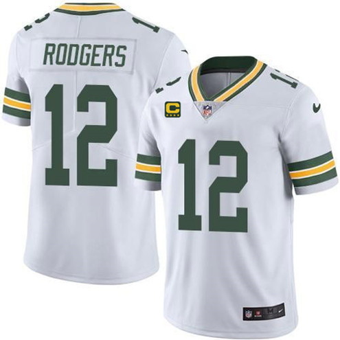 Men Green Bay Packers #12 Aaron Rodgers White With 4-star C Patch Vapor Untouchable Stitched NFL Lim