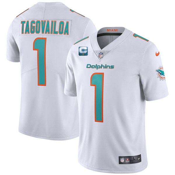 Men Miami Dolphins 2022 #1 Tua Tagovailoa White With 1-star C Patch Vapor Limited Stitched NFL Jerse