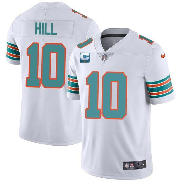 Men Miami Dolphins 2022 #10 Tyreek Hill White With 2-star C Patch Rush Color Stitched Football Jerse