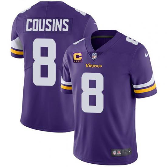 Men Minnesota Vikings 2022 #8 Kirk Cousins Purple With 4-Star C Patch Vapor Untouchable Limited Stit