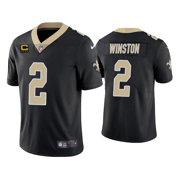 Men New Orleans Saints 2022 #2 Jameis Winston Black With 4-star C Patch Vapor Untouchable Limited St