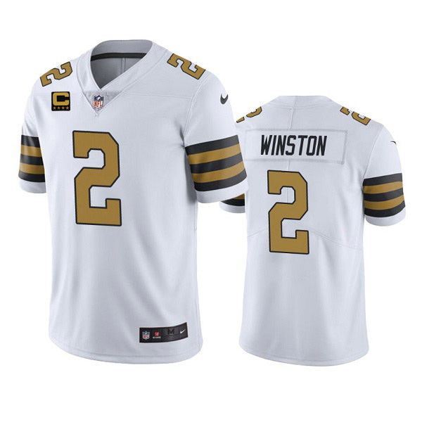 Men New Orleans Saints 2022 #2 Jameis Winston White With 4-star C Patch Color Rush Limited Stitched 