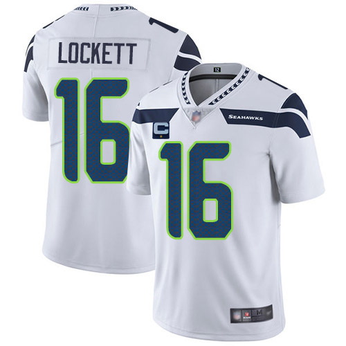 Men Seattle Seahawks 2022 #16 Tyler Lockett White With 1-star C Patch Vapor Untouchable Limited Stit