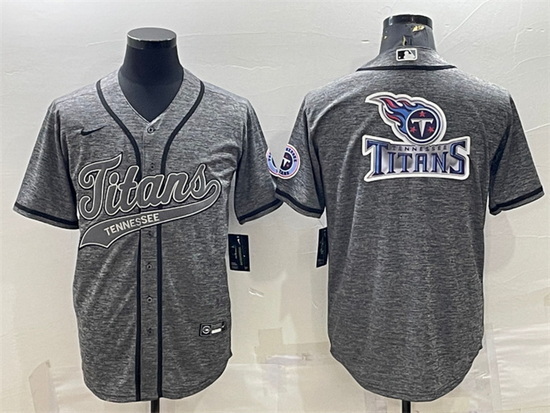 Men Tennessee Titans Grey Team Big Logo With Patch Cool Base Stitched Baseball Jersey