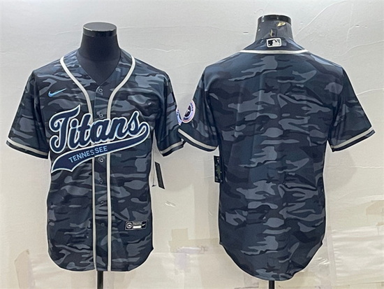 Men Tennessee Titans Blank Grey Camo With Patch Cool Base Stitched Baseball Jersey