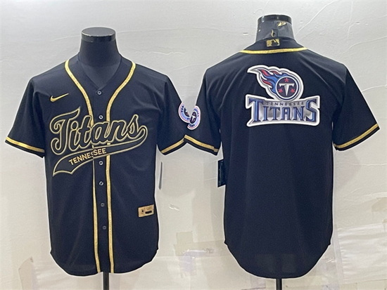 Men Tennessee Titans Black Gold Team Big Logo With Patch Cool Base Stitched Baseball Jersey