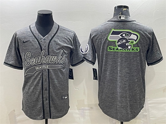 Men Seattle Seahawks Grey Team Big Logo With Patch Cool Base Stitched Baseball Jersey