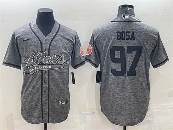 Men San Francisco 49ers 97 Nick Bosa Grey With Patch Cool Base Stitched Baseball Jersey