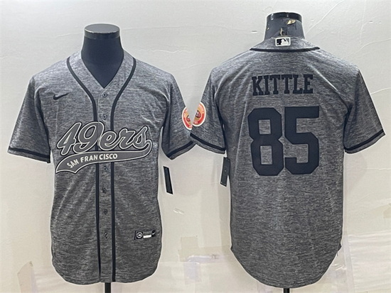 Men San Francisco 49ers 85 George Kittle Grey With Patch Cool Base Stitched Baseball Jersey