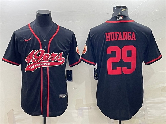 Men San Francisco 49ers 29 Talanoa Hufanga Black With Patch Cool Base Stitched Baseball Jersey