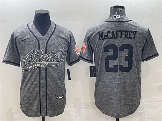 Men San Francisco 49ers 23 Christian McCaffrey Grey With Patch Cool Base Stitched Baseball Jersey