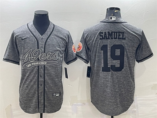 Men San Francisco 49ers 19 Deebo Samuel Grey With Patch Cool Base Stitched Baseball Jersey