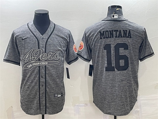 Men San Francisco 49ers 16 Joe Montana Grey With Patch Cool Base Stitched Baseball Jersey