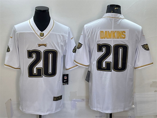 Men Philadelphia Eagles 20 Brian Dawkins White Gold Limited Stitched Jersey