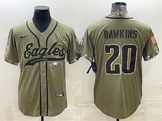 Men Philadelphia Eagles 20 Brian Dawkins Olive 2022 Salute To Service Cool Base Stitched Baseball Je