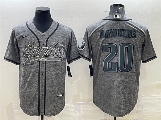 Men Philadelphia Eagles 20 Brian Dawkins Grey With Patch Cool Base Stitched Baseball Jersey