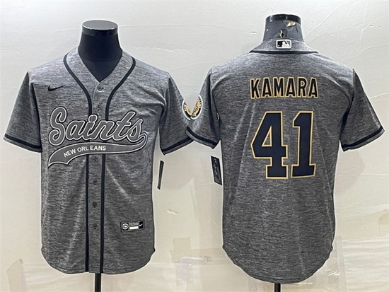 Men New Orleans Saints 41 Alvin Kamara Grey With Patch Cool Base Stitched Baseball Jersey