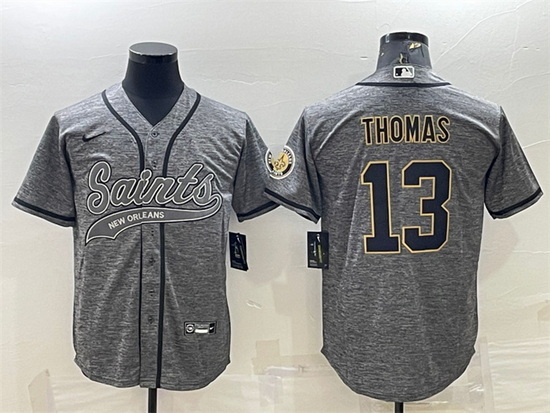 Men New Orleans Saints 13 Michael Thomas Grey With Patch Cool Base Stitched Baseball Jersey