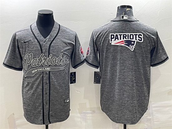 Men New England Patriots Grey Team Big Logo With Patch Cool Base Stitched Baseball Jersey