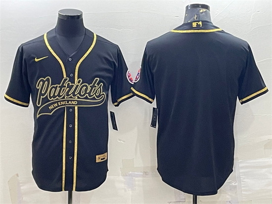 Men New England Patriots Blank Black Gold With Patch Cool Base Stitched Baseball Jersey