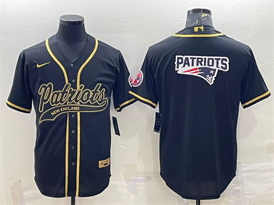 Men New England Patriots Black Gold Team Big Logo With Patch Cool Base Stitched Baseball Jersey